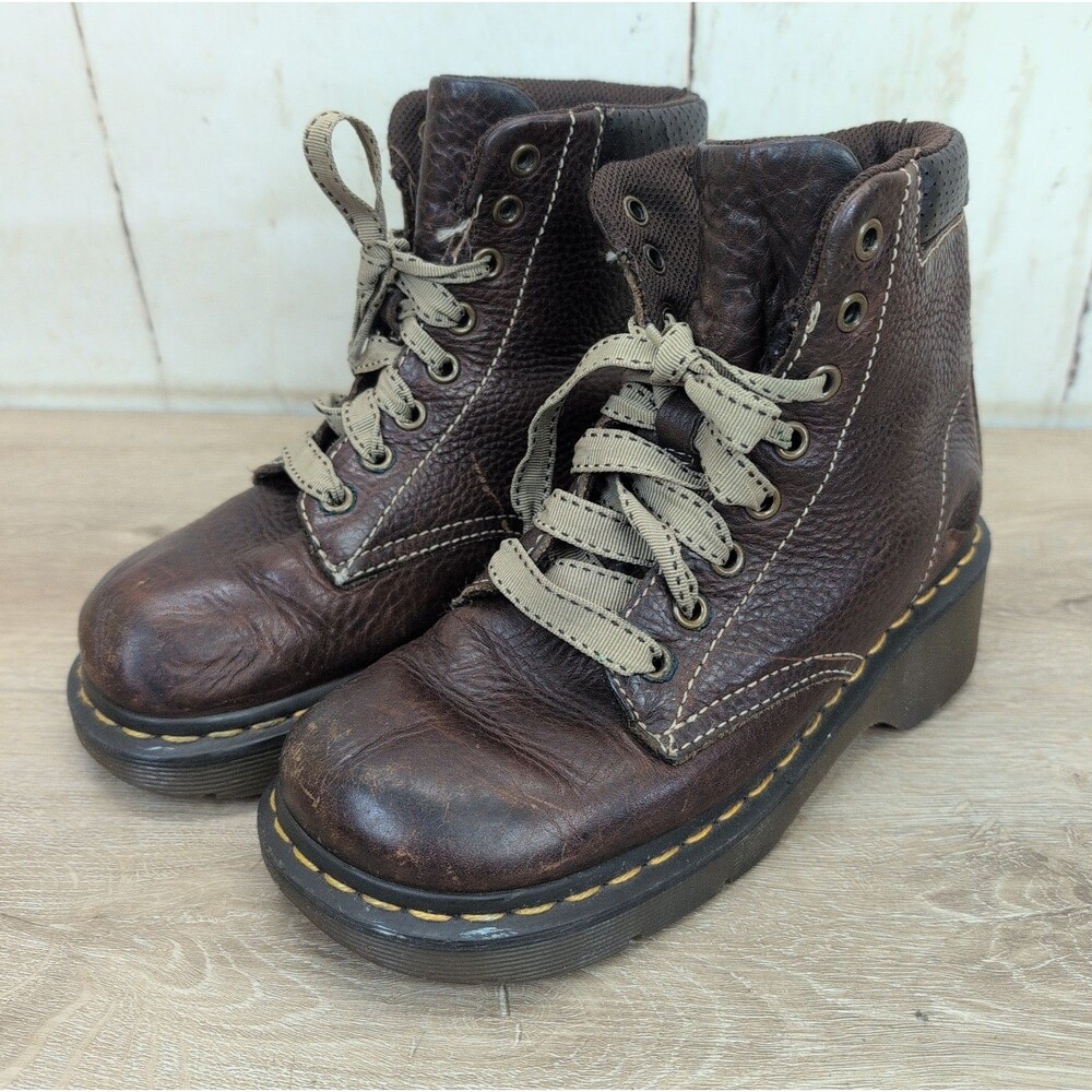 Dr Martens Jessica 8 Eye Chunky Brown Leather Boots Women's Size 6 Y2K Goth Punk